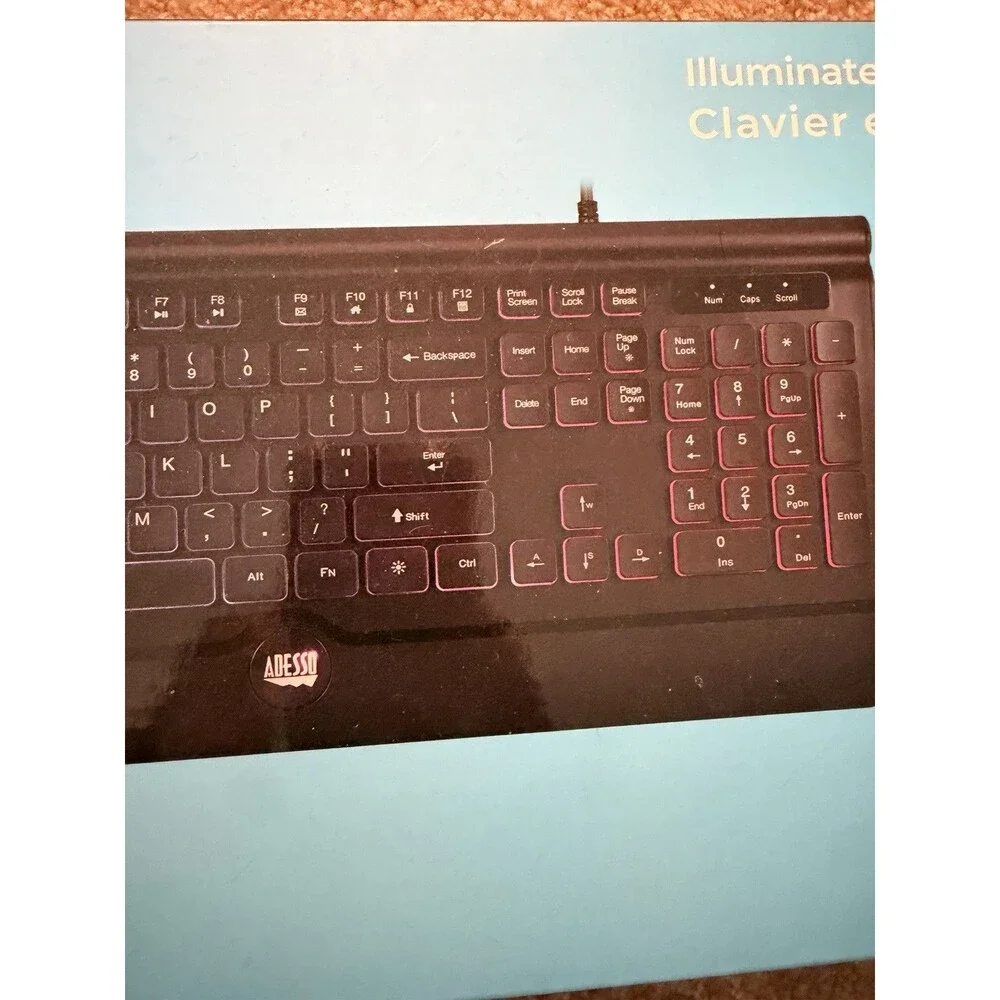 Adesso Multi-Color Illuminated Slim Low Profile Gaming Keyboard & Mouse NIB